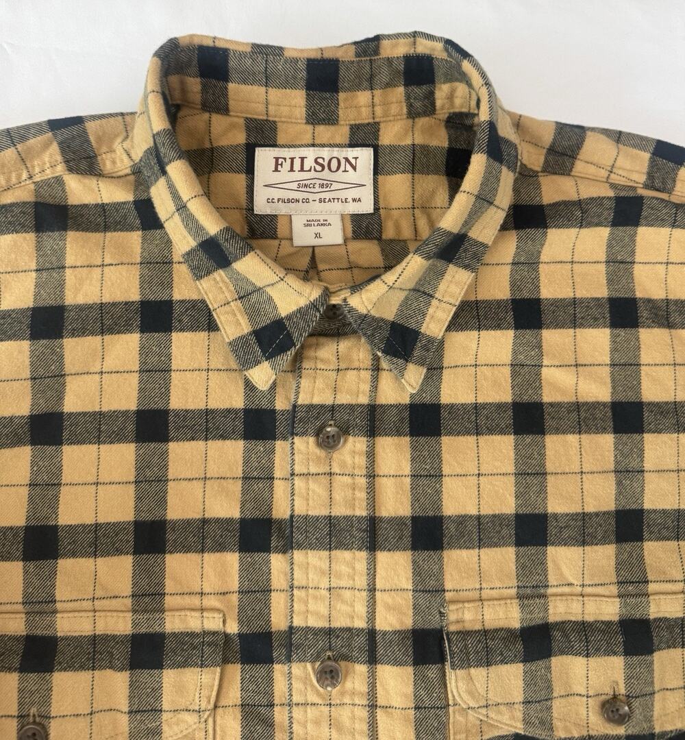 Filson Alaskan Guide Shirt Mens XL Brushed Flannel Long Sleeve Camel Black